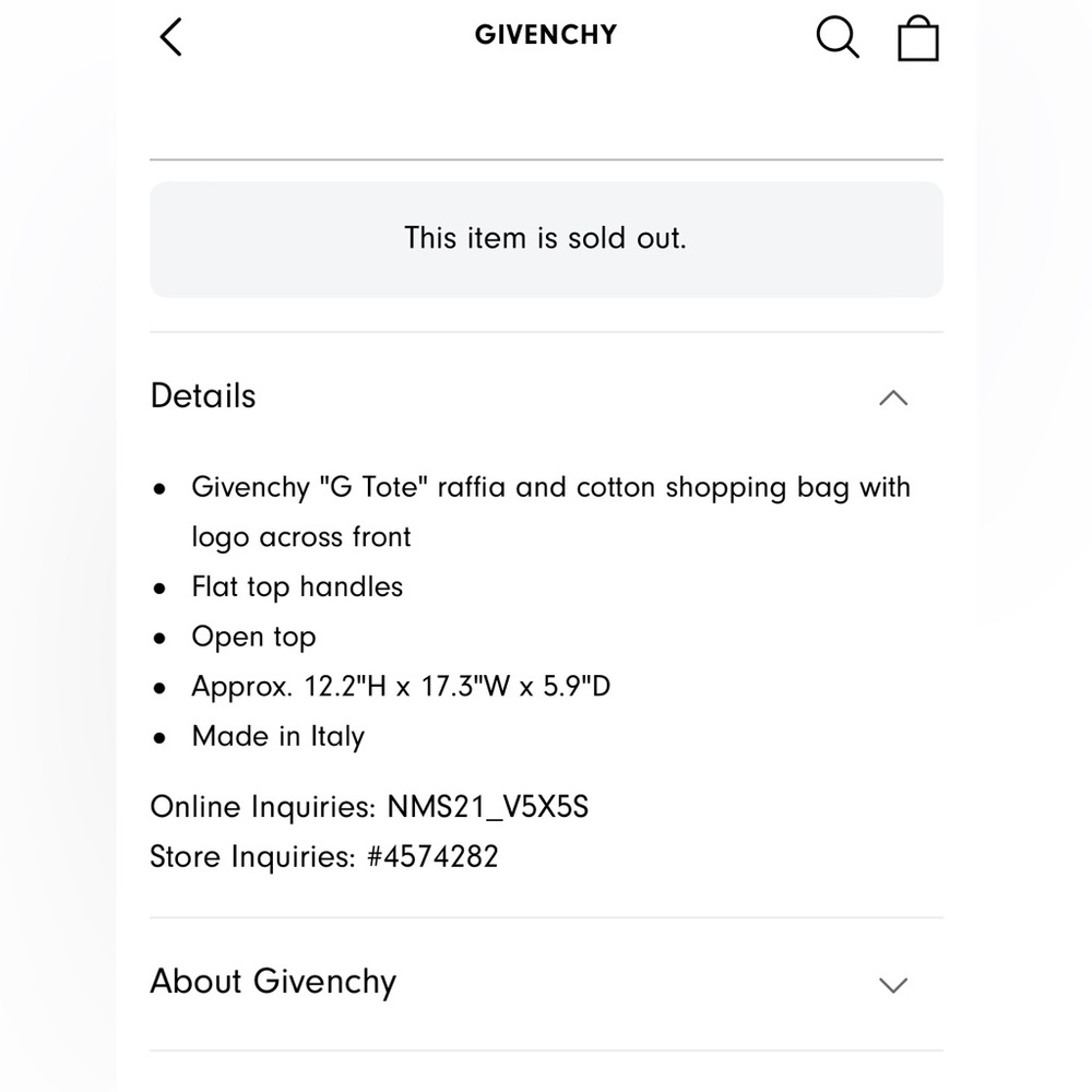 **No Longer for Sale** Givenchy Straw Tote Bag! Color sold out. Org price $990+. - Picture 5 of 6